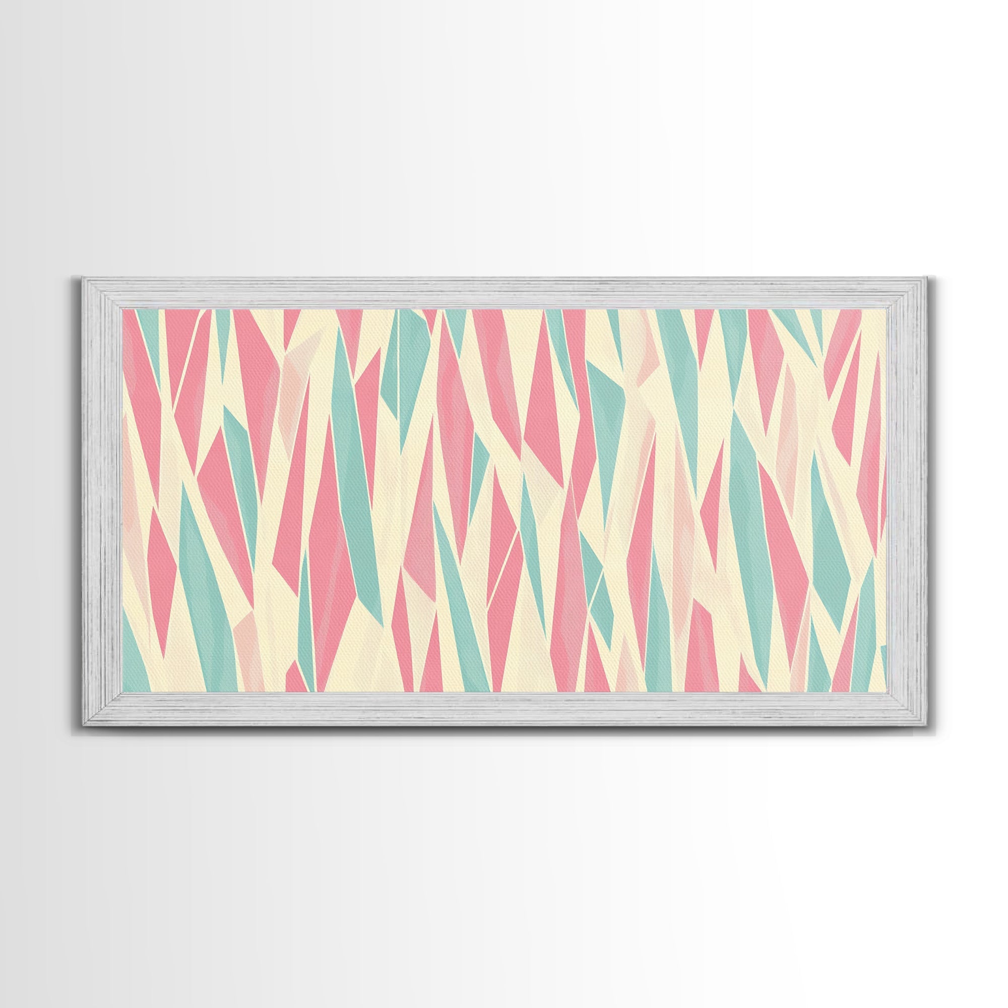 Pastel Mid-Century Modern Art - Retro Geometric Wall Art - Framed Canvas Print - Modern Abstract Painting - Bold Bright Colors