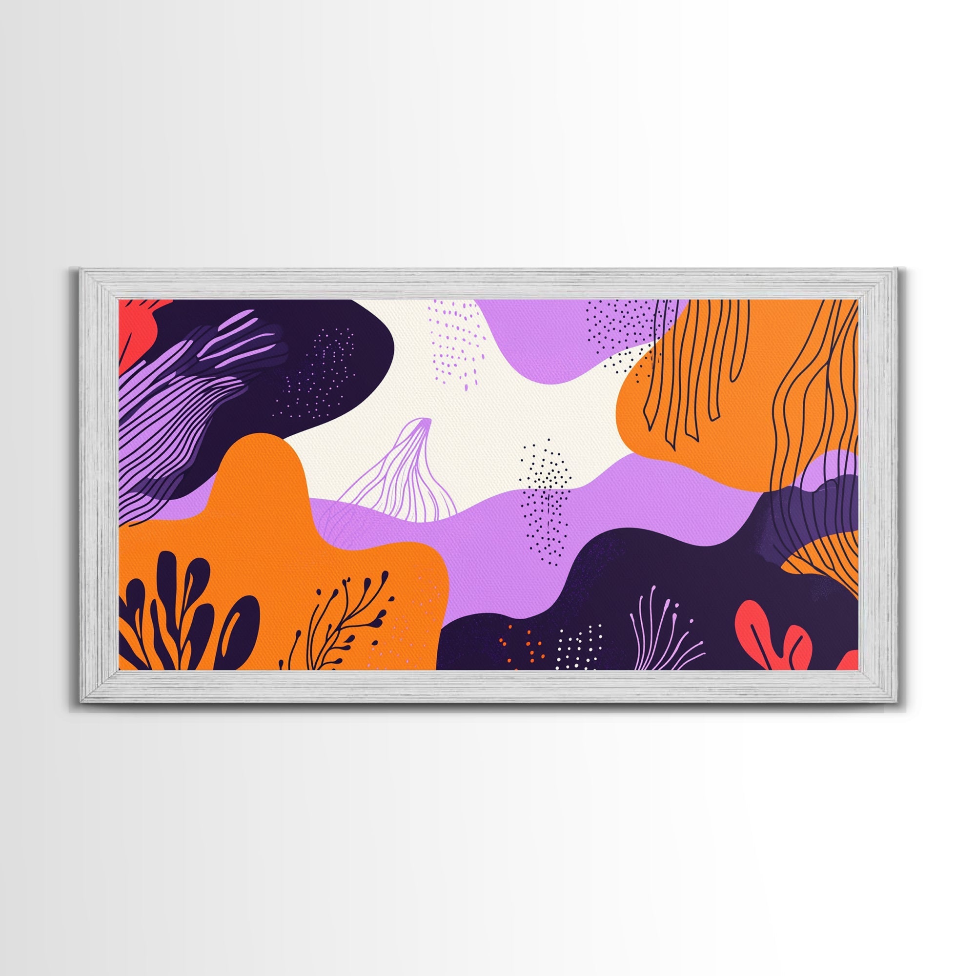 Purple And Orange Preppy Wall Art Framed Canvas Print, Retro 90s Style Wall Art