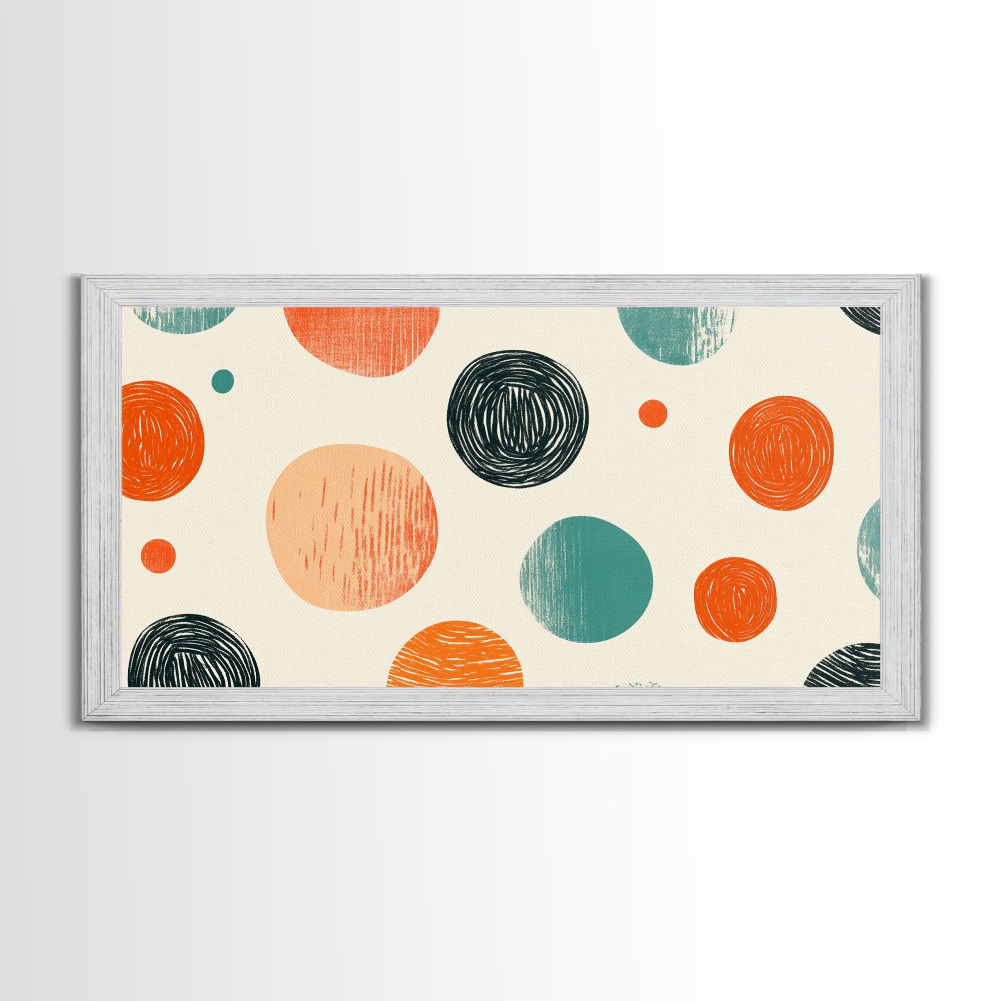 Mid-Century Modern Dots Framed Canvas Print, Preppy Home Decor, Retro 90s Style Wall Art