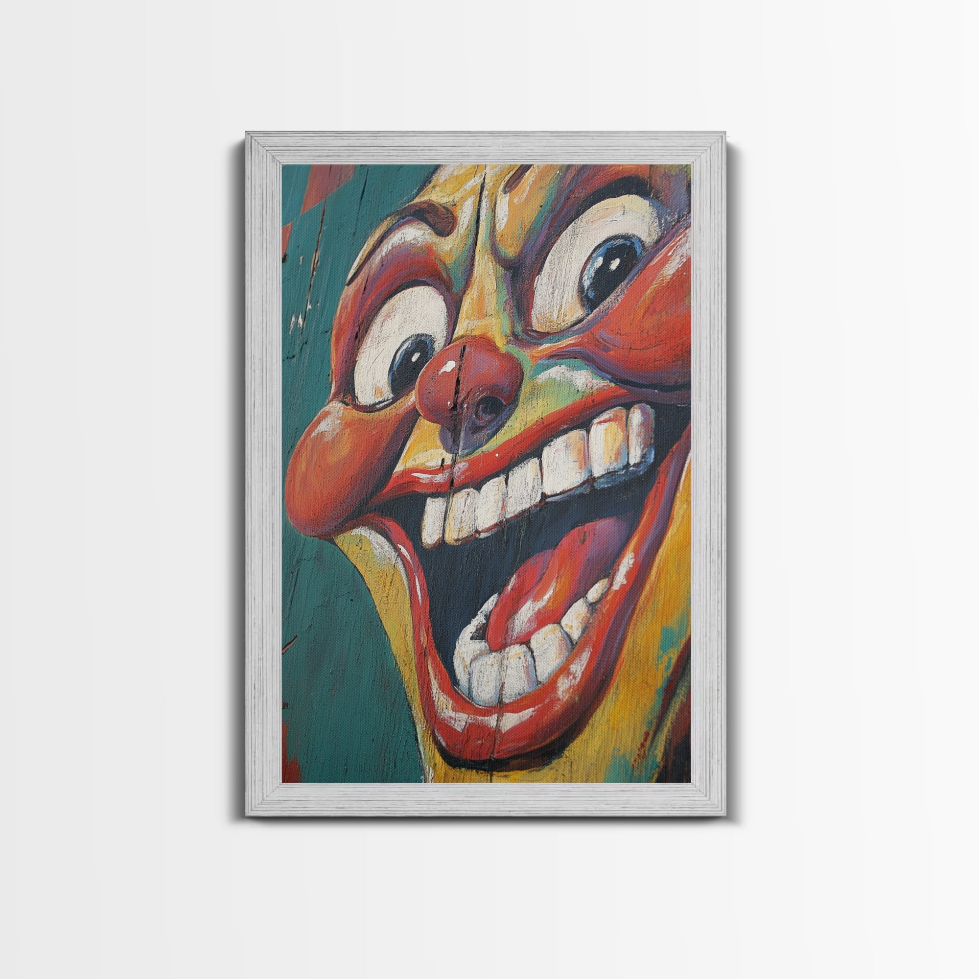 Creepy Clown Wall Art Framed Canvas Print, Wood Framed Wall Art, Retro Home Decor, Halloween Art