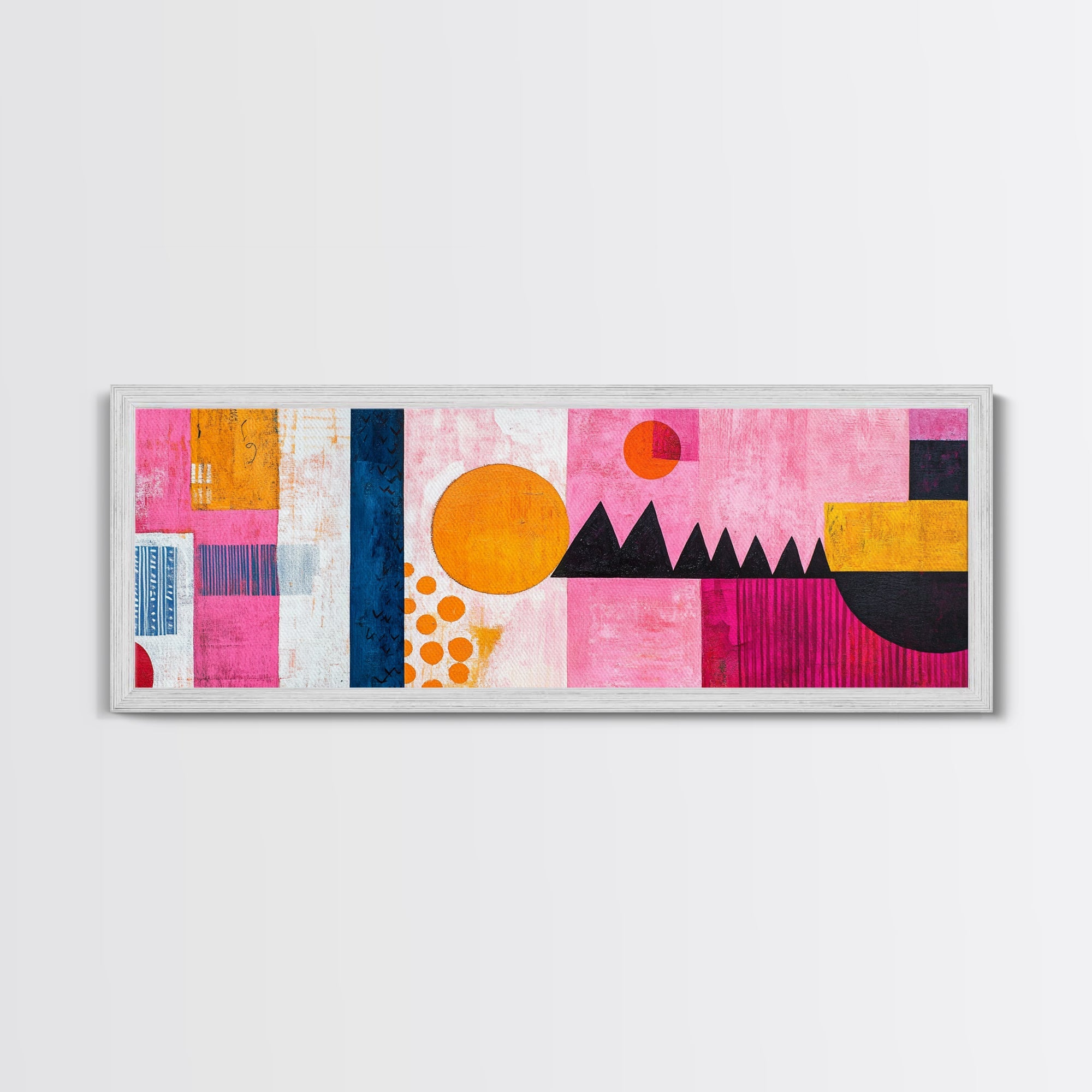 Modern Abstract Canvas Print Pink Orange Wall Art Geometric Whimsical Design Minimalist Art Above Sofa Extra Wide Unique Decor