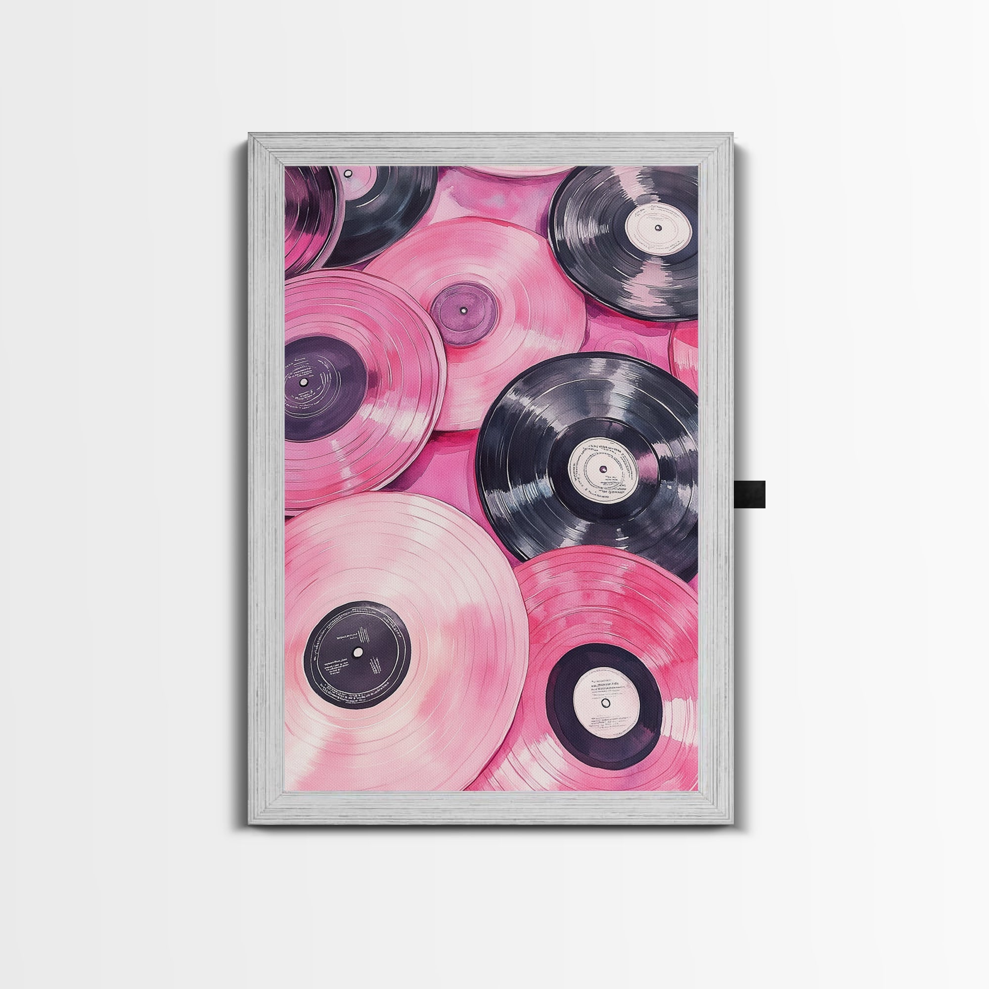 Retro Vinyl Record Artwork Framed Canvas Print Pink Abstract Art Music Lover Wall Art Living Room Decor Lofi Aesthetic Gift Idea