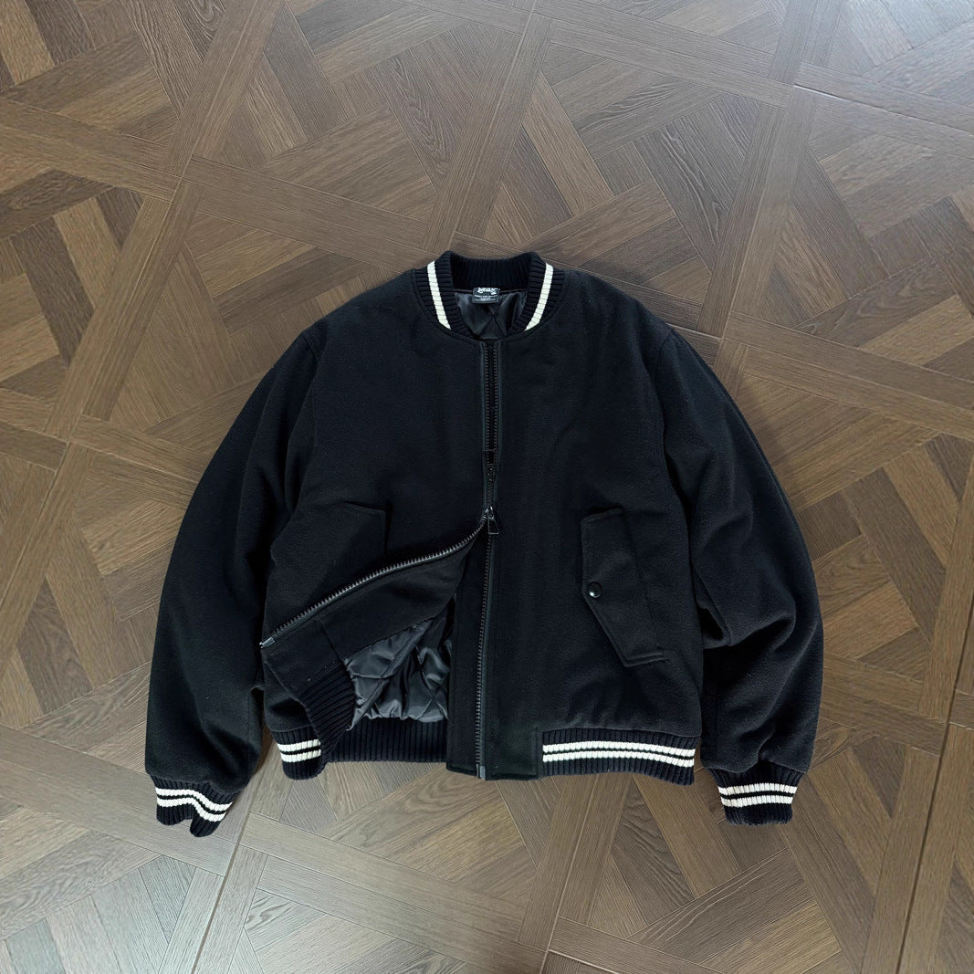 Vintage Buttoned Patchwork College Style Jacket for Men and Women, Loose Fit, Versatile Baseball Bomber Cotton-Coated Outerwear