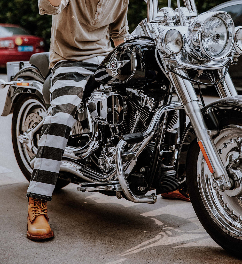 Wide Striped Prison Motorcycle Pant