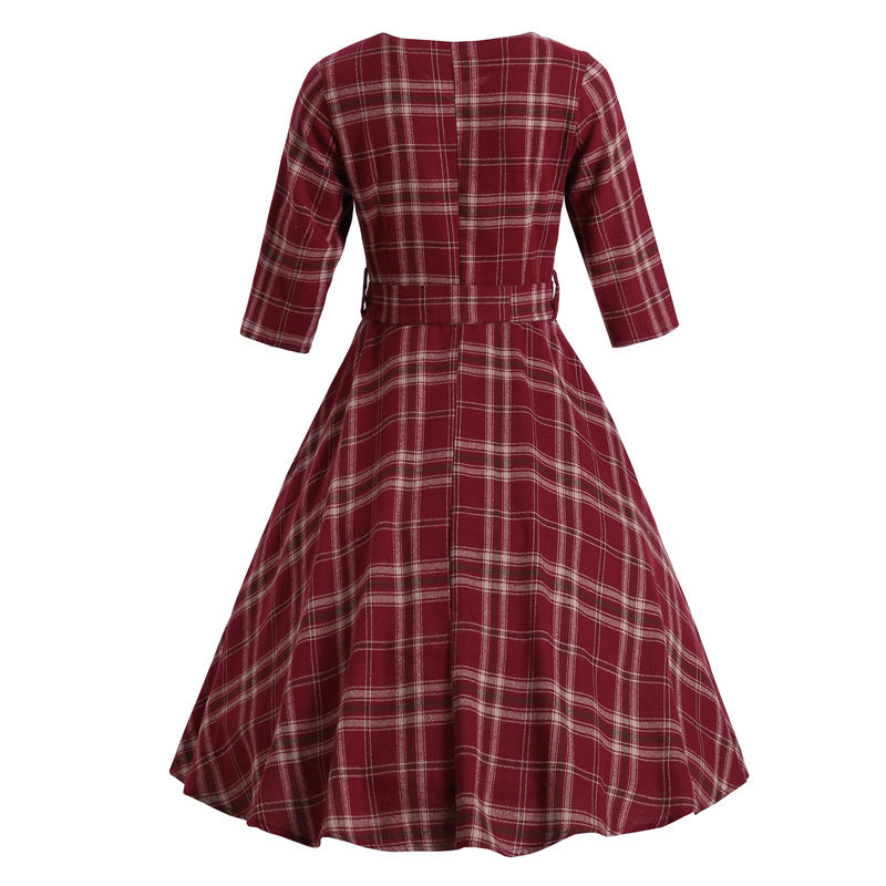 Vintage Check V-Neck Dress