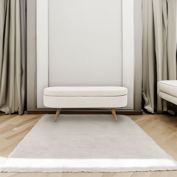 Ottoman Oval Storage Bench Rubber Wood Legs Beige(43.5"x16"x16")