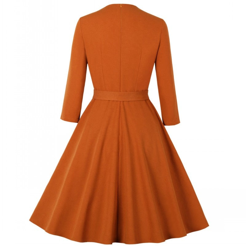 Ladies Autumn Winter Dress Vintage Rockabilly Dress Jurken Retro Big Swing Pinup Women Audrey Hepburn Dress Vestidos