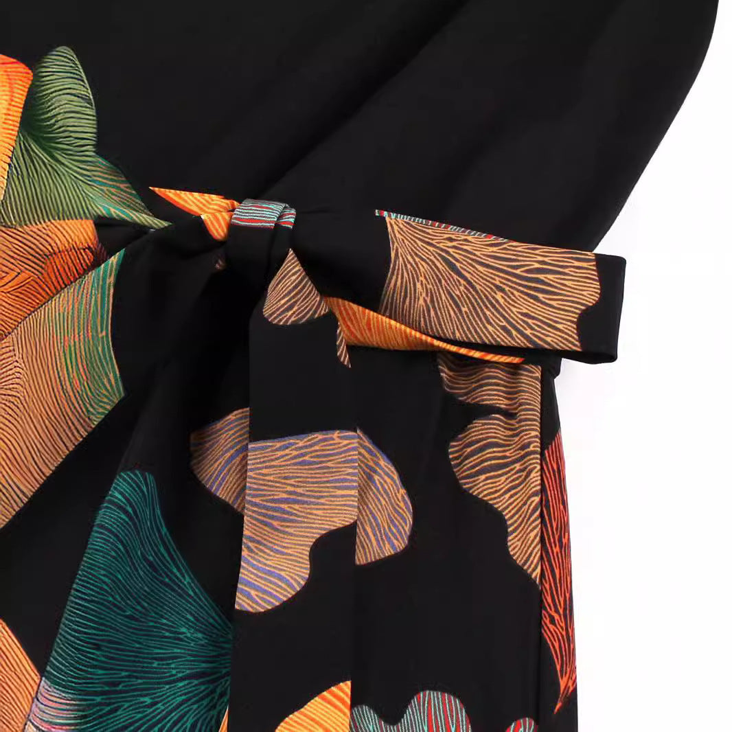 Round Neck Vintage Print Short Sleeves Dress