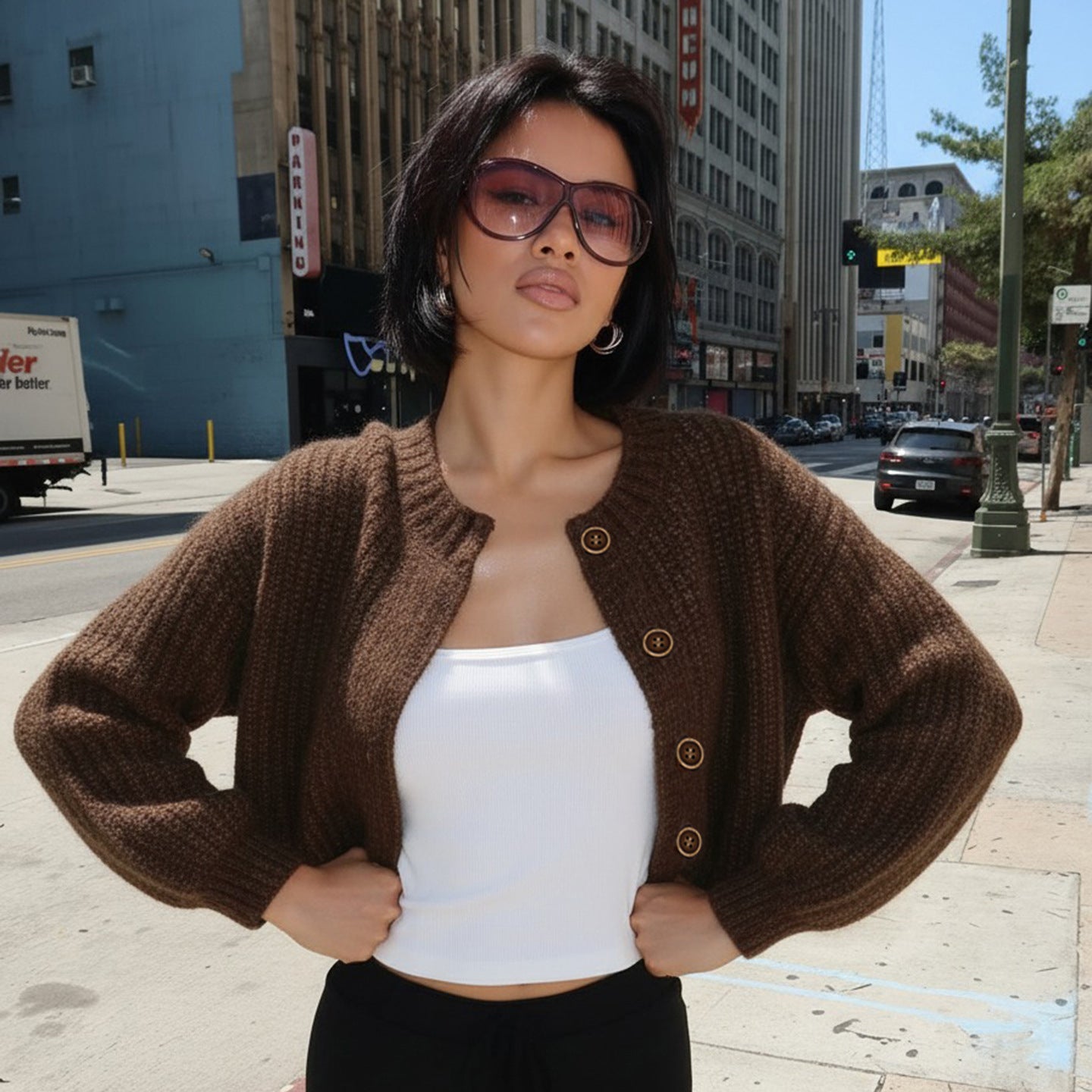 Retro Style Melange Casual Knit Cardigan,  Button-Down Open Front, Lazy Feel Versatile Knitted Top