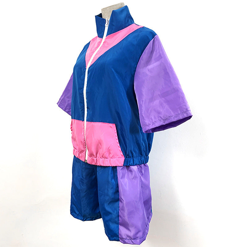 Retro 70s/80s Fashion Sportswear Hip-hop Top and Shorts Two-piece Set Party Outfit for Women