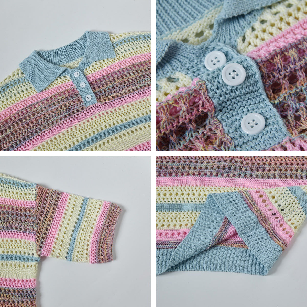 Retro Striped Gradient Floral Summer Hollow-out Shirt Unisex Couple Ins Versatile Loose Casual Top