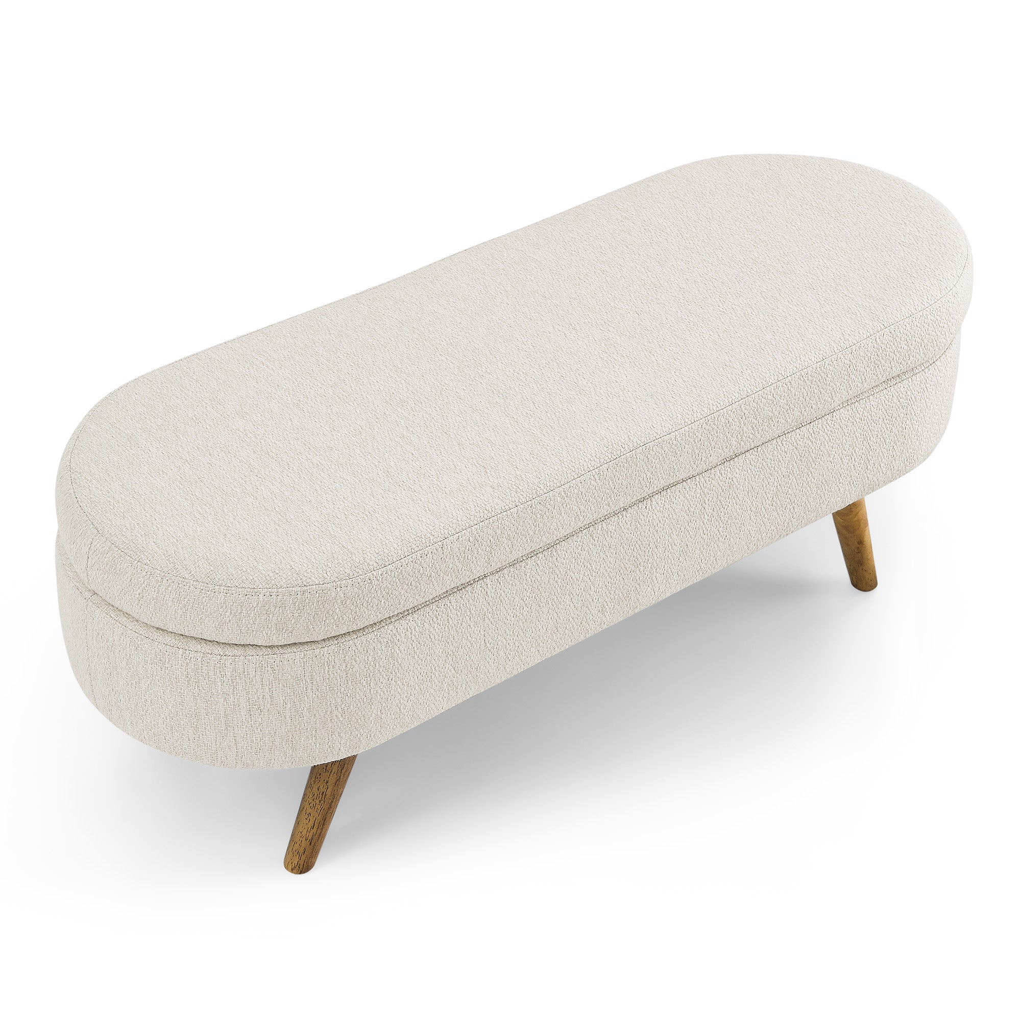 Ottoman Oval Storage Bench Rubber Wood Legs Beige(43.5"x16"x16")