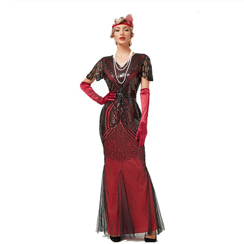 New 1920s Retro Gatsby Party Host Mesh Sequin Beaded Evening Dress Mermaid Dress