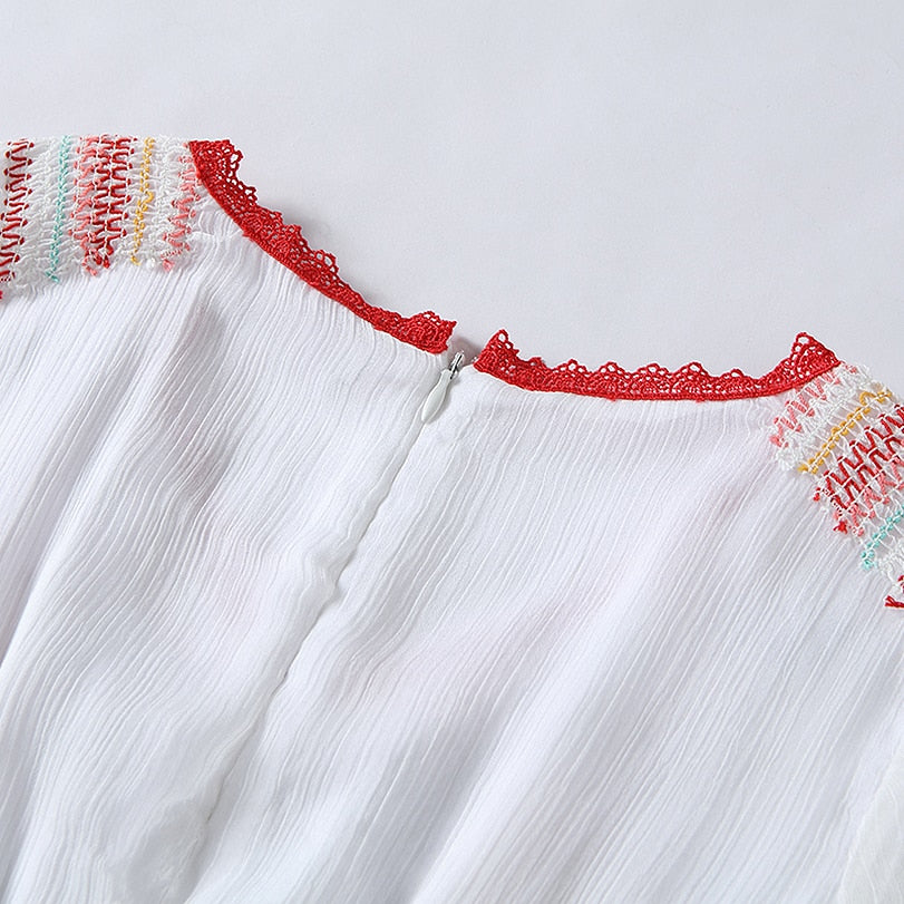 Newest Fashion  Designer Maxi Dress Women's Half Sleeve Retro Embroidery Party Cotton Long Dress