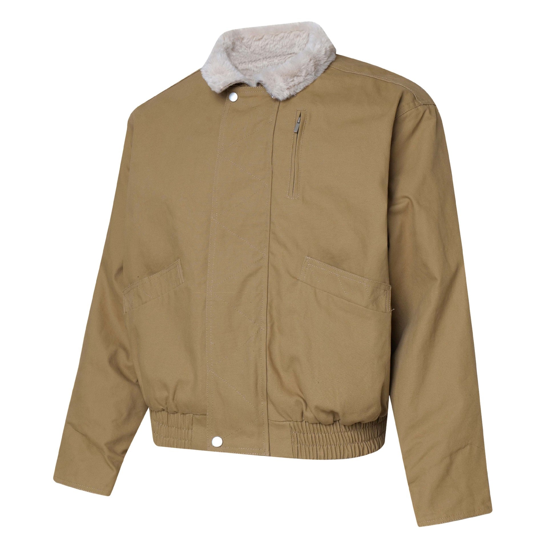 Retro Brown Stand Collar Warm Fleece Jacket Unisex Loose Casual Workwear Outerwear