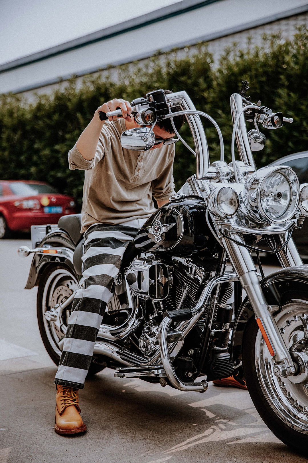 Wide Striped Prison Motorcycle Pant