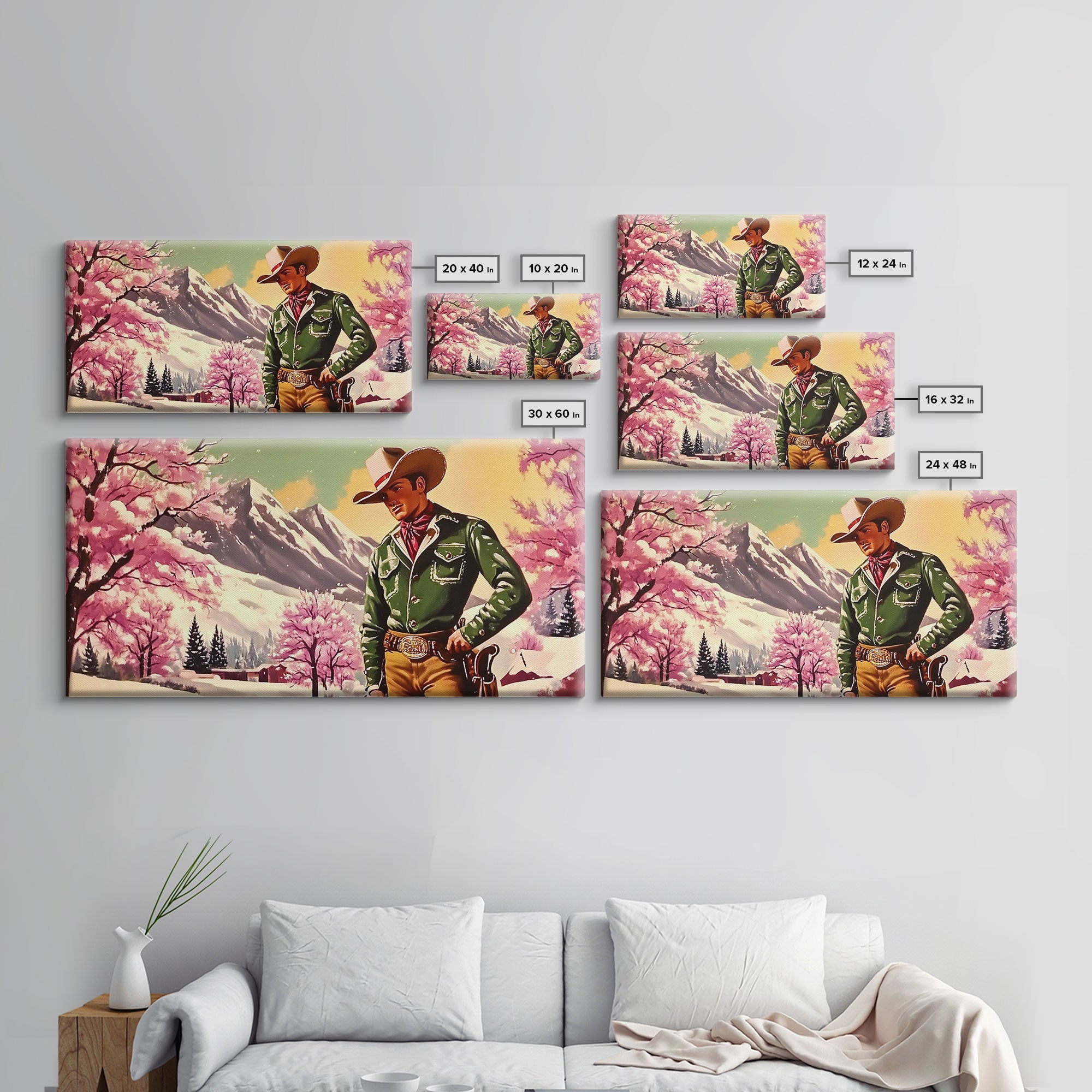 Retro Framed Canvas Print of a woman in a white dress standing next to a vintage pink truck, holiday wall art gift ideas any space