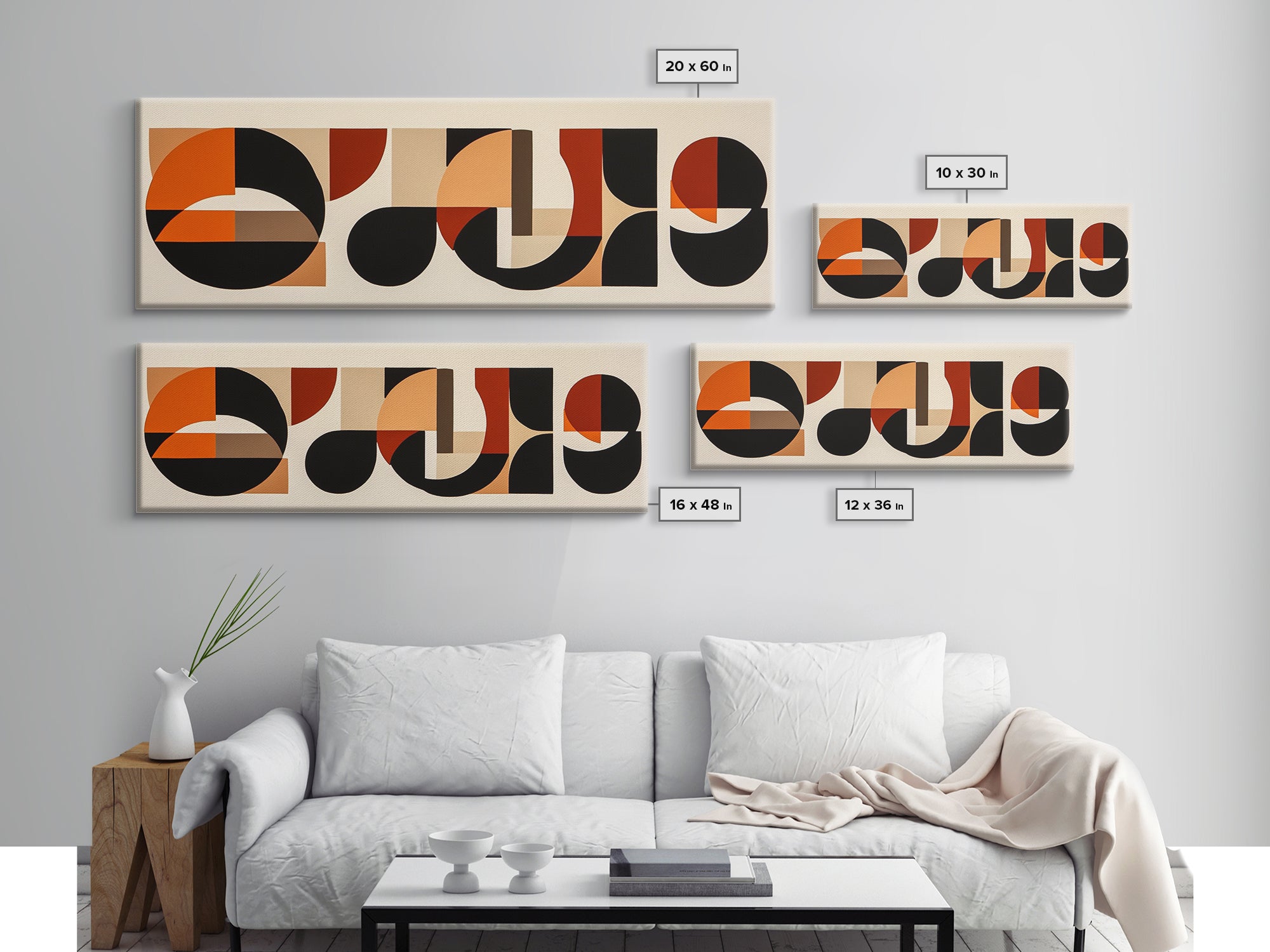 Neutral Wall Art, Earth Tones Mid-century Modern Inspired Geometric Patterns Wall Art, Home Decor, Above Bed Or Sofa Panoramic