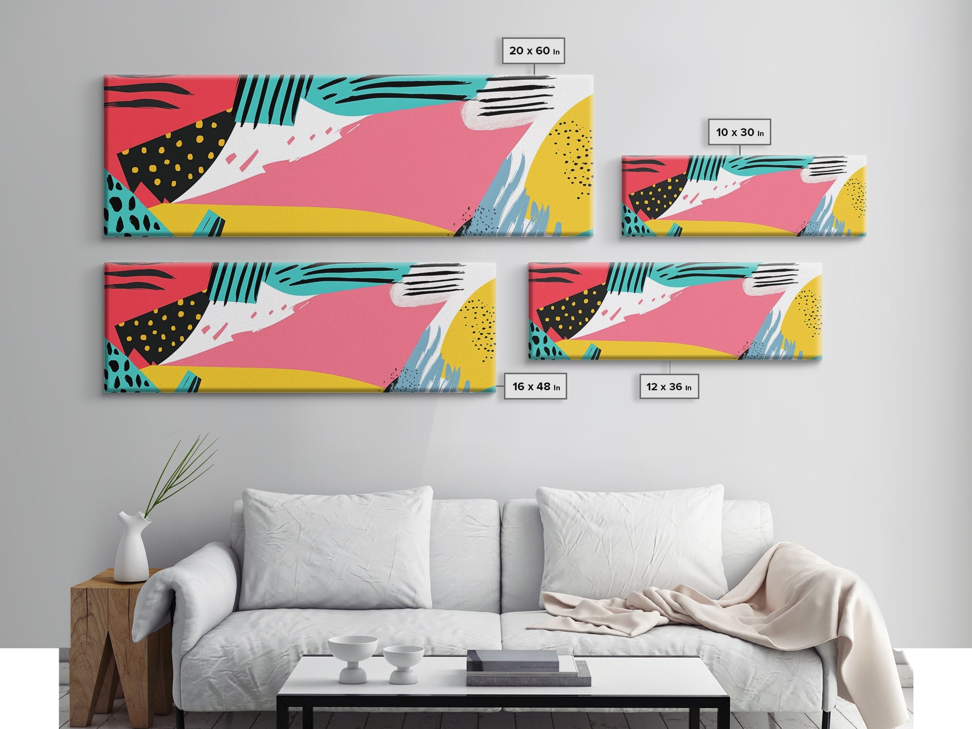 90s Inspired Abstract Retro Wall Art, Canvas Print, Cheetah Print Polka Dots, Geometric Wall Art, Pink and Turquoise and Black Wall Art