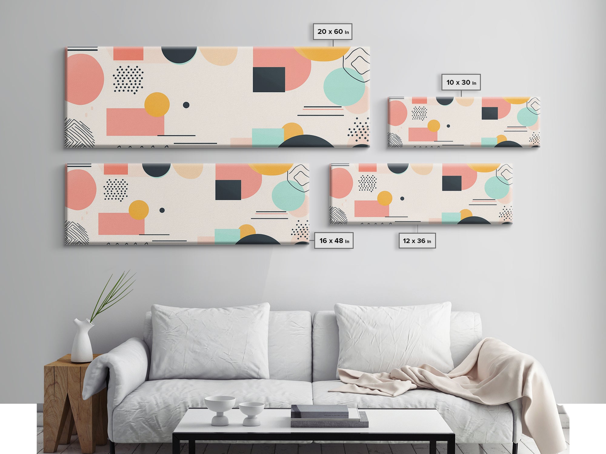 Geometric Abstract Art, Wood Framed Canvas, Canvas Art, Retro 90s Vibes Abstract Home Decor