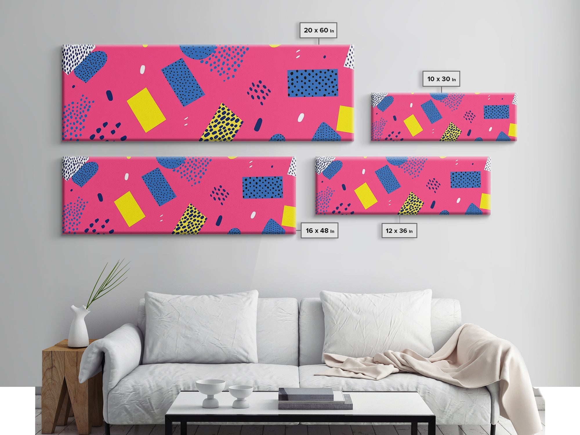 Retro 90s Style Mall Art, Framed Canvas Print, 1990s American Mall Inspired Wall Art, Retro Decor, Fuschia Pink and Blue Eye Catching Wall Art