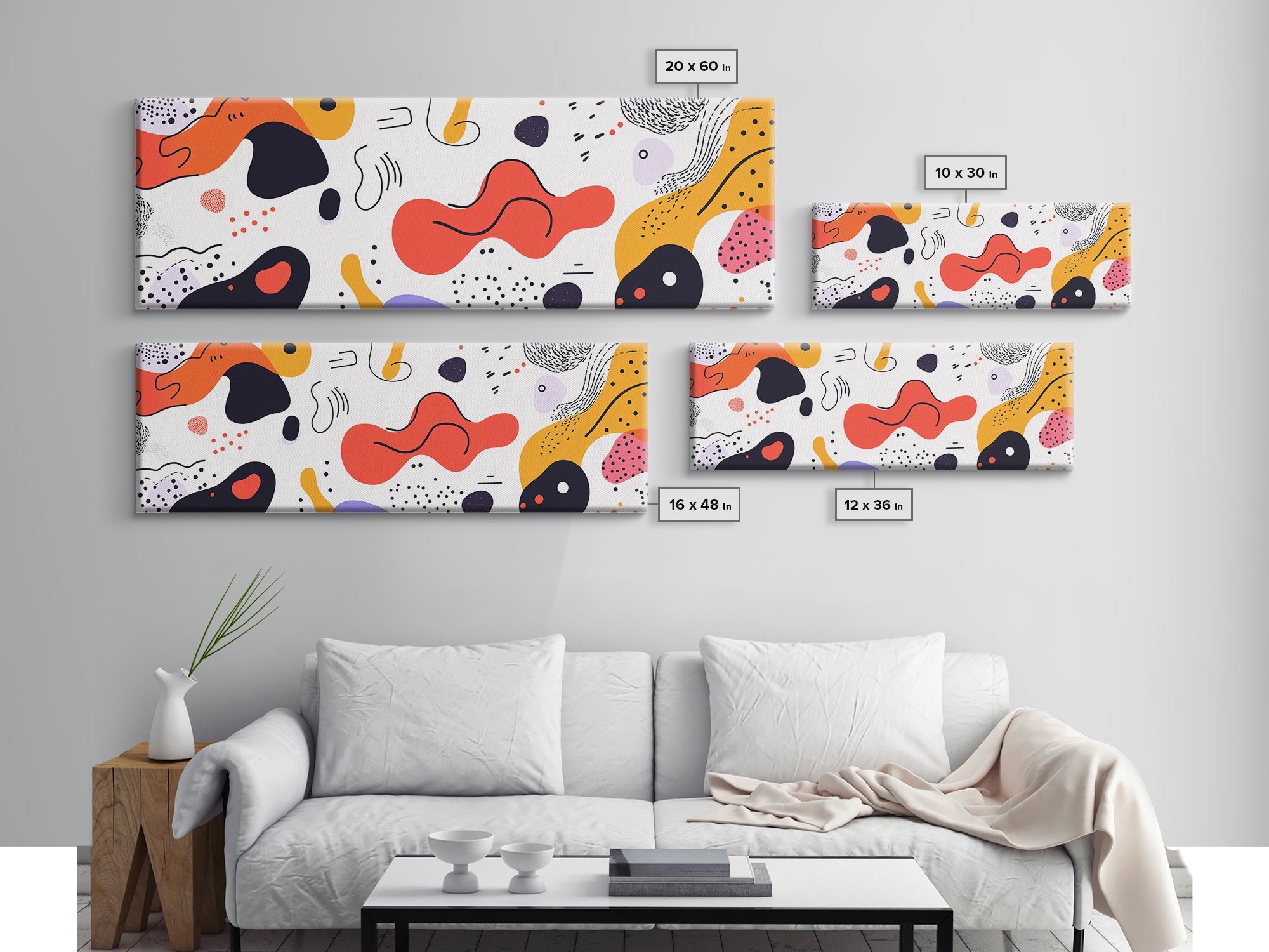 Retro 90s Style Wall Art, Panoramic Print, Splotchy Abstract Mall Art, Shopping Mall Style Decor, Modern Art