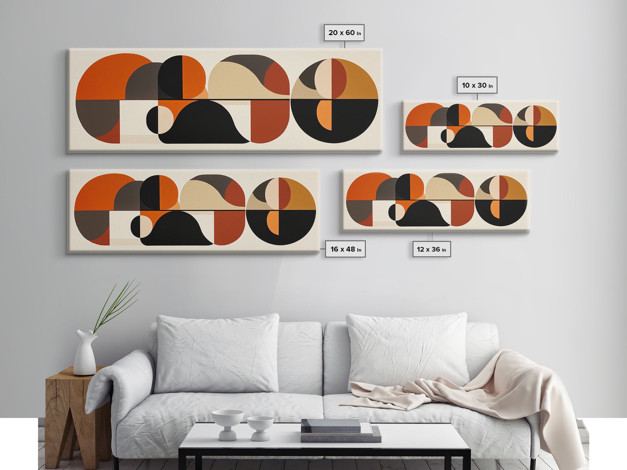 Earthy Tones MCM Style Panoramic Print, Geometric Shapes, Abstract Wall Art, Extra Wide Oversized Art