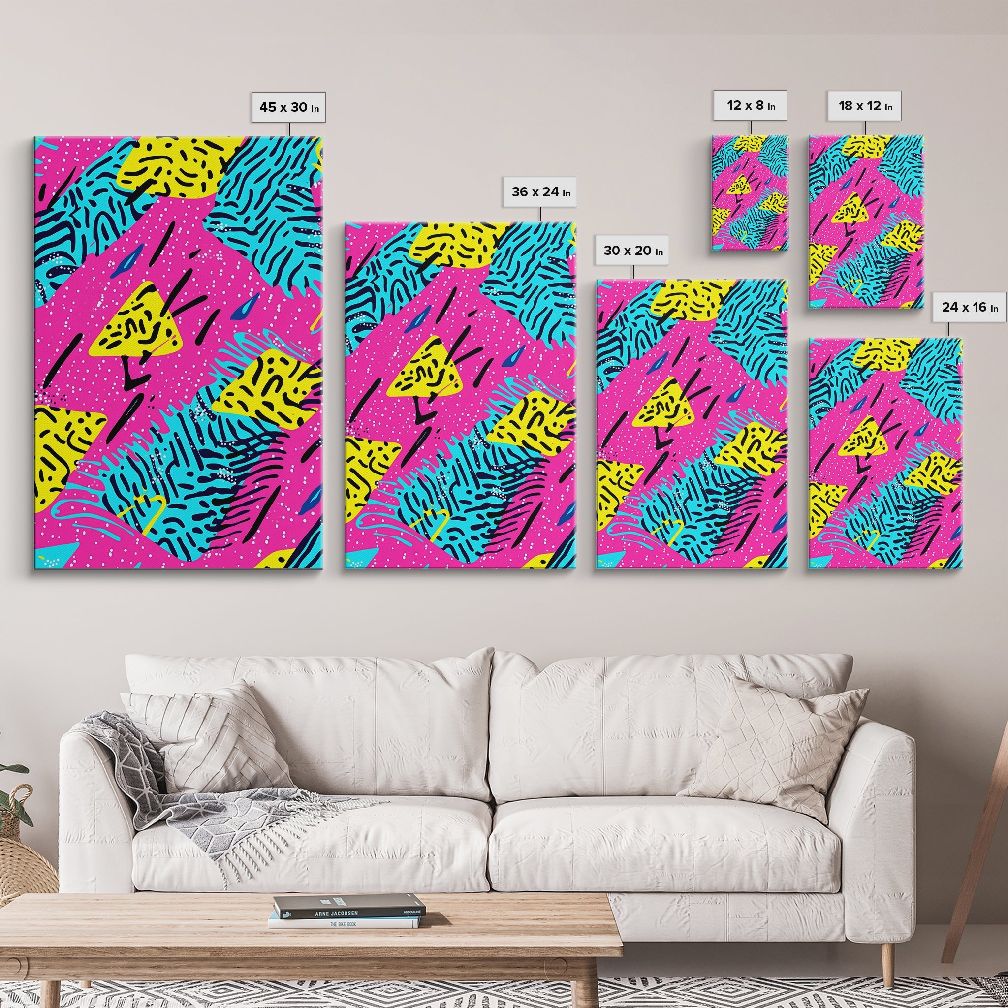 Retro 90s Style Abstract Art Canvas Print Preppy Decor Living Room Or Dorm Room Wall Art