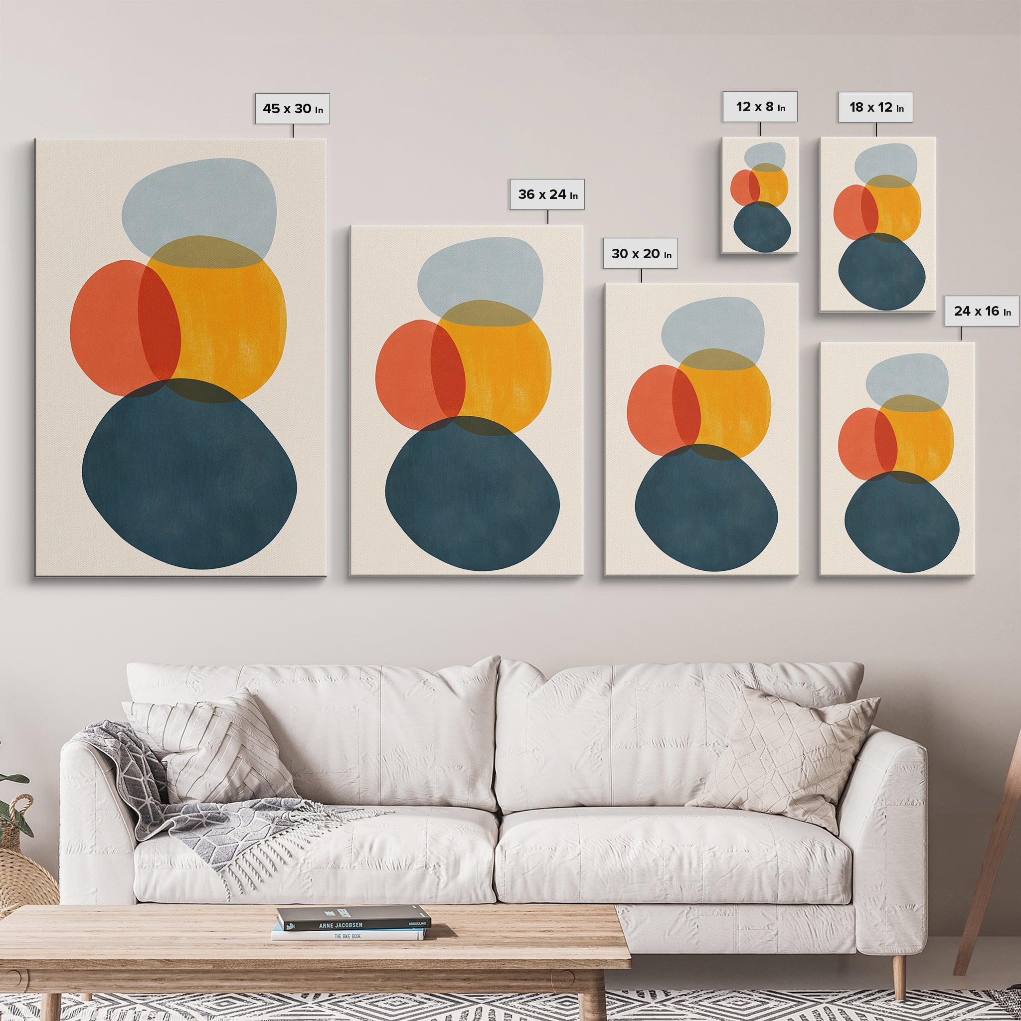 Mid Century Modern Abstract Wall Art Print, White Background Watercolor Spots On Canvas, Canvas Print, Modern Retro Living Room Art