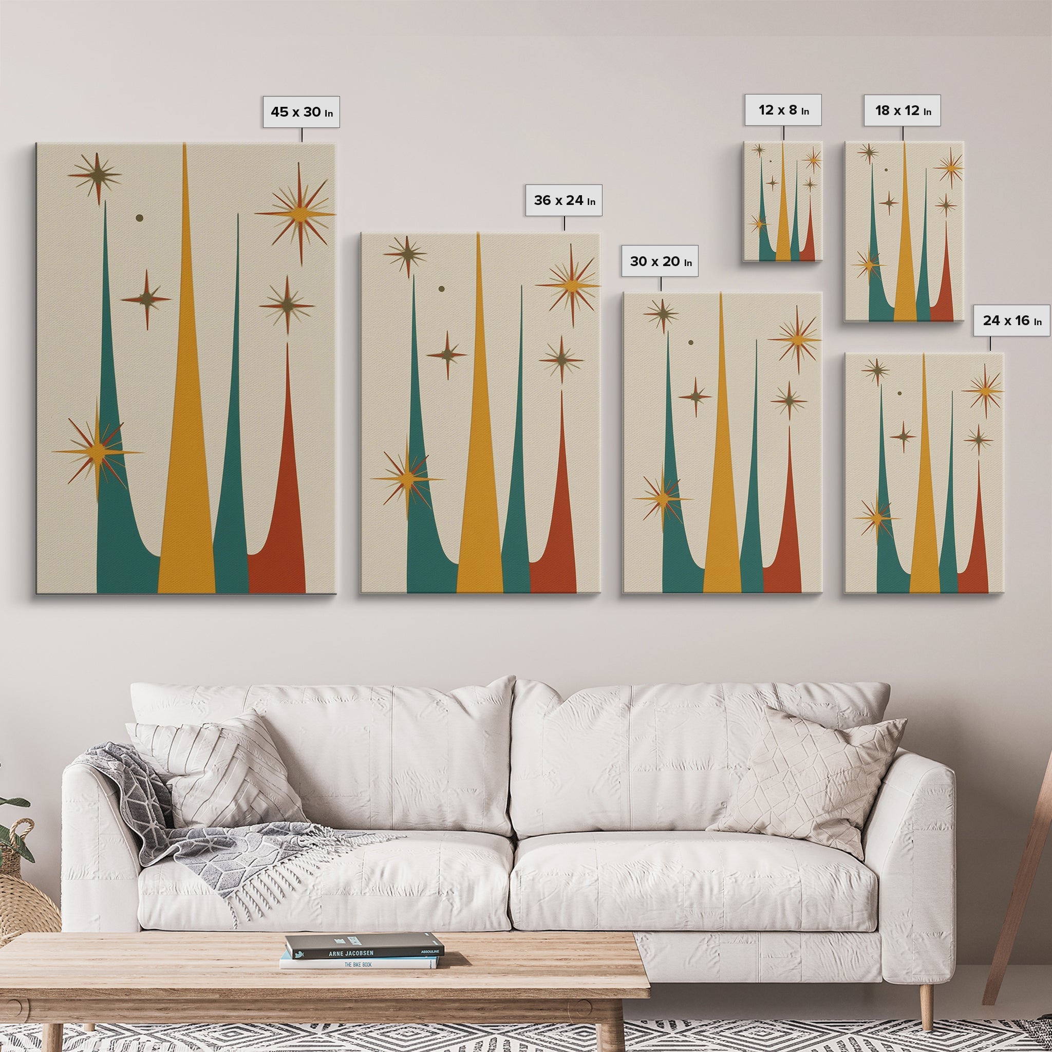 Retro Mid Century Modern Star Burst, 1950s Style Wall Art, Canvas Print, Star Burst Canvas, Retro Home Decor, Starburst Wall Art