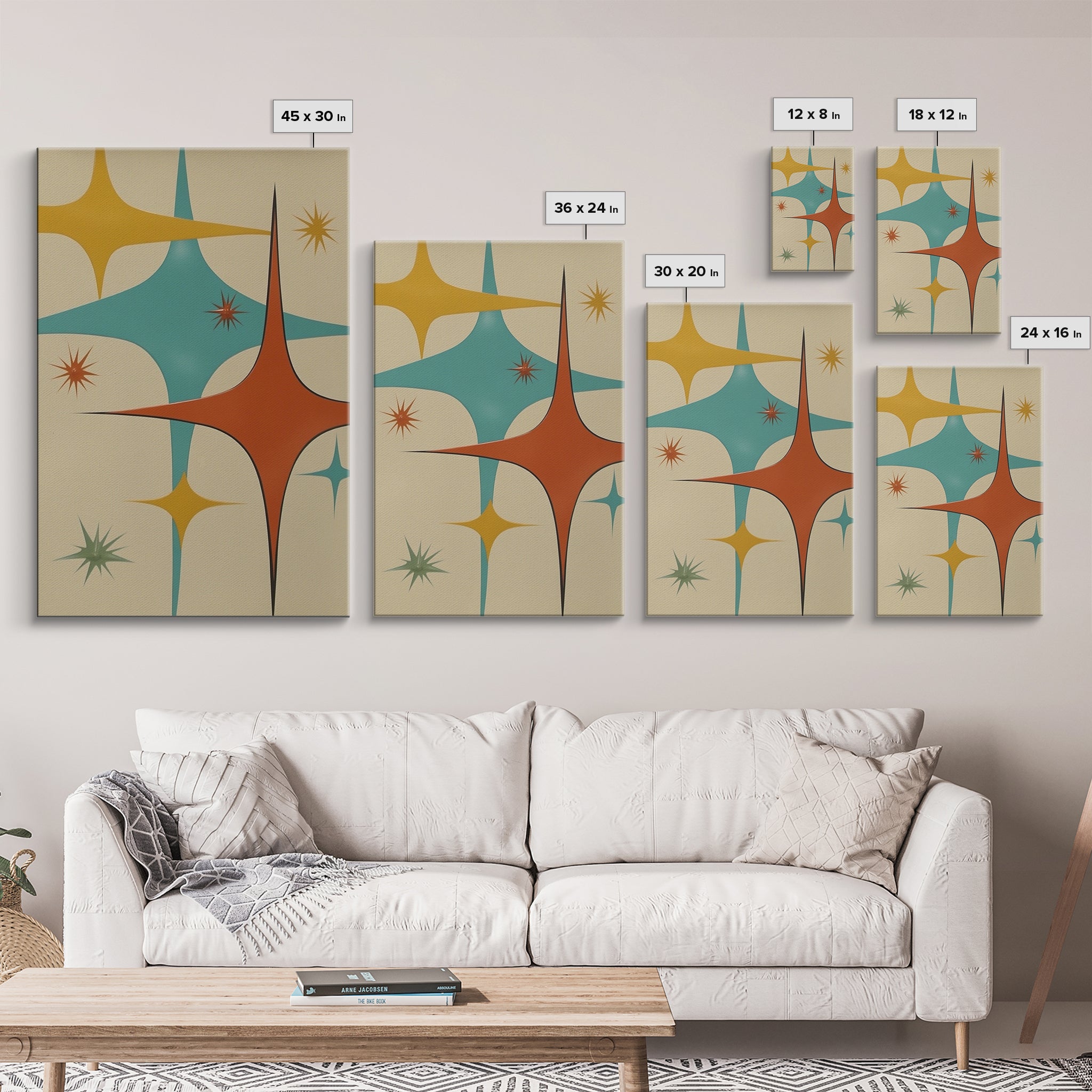 Art Deco Star Burst Canvas Print Wall Art, Retro 50s Style, Starburst, Mid-Century Modern Wall Art