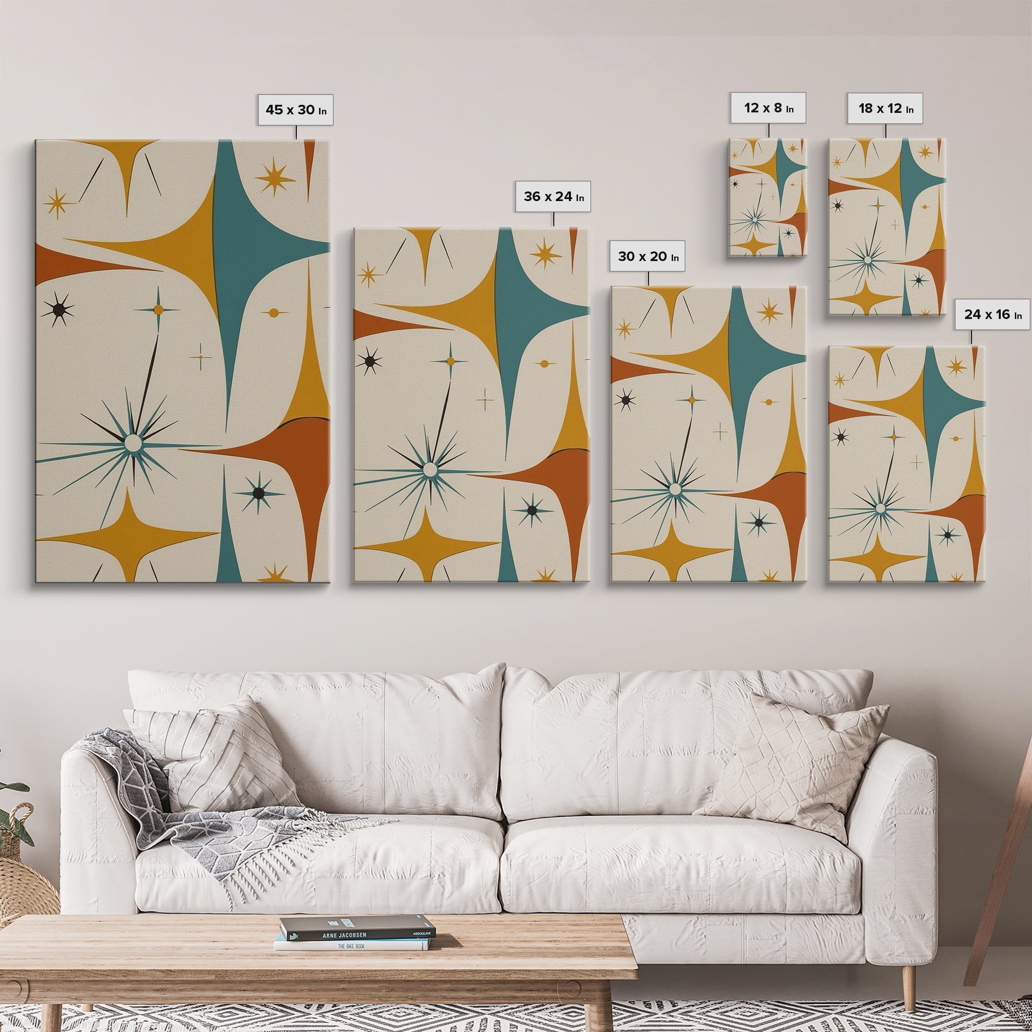 Art Deco Star Burst Canvas Print Wall Art, Retro 50s Style, Starburst, Mid-Century Modern Wall Art, Minimalist Home Decor, Modern Art