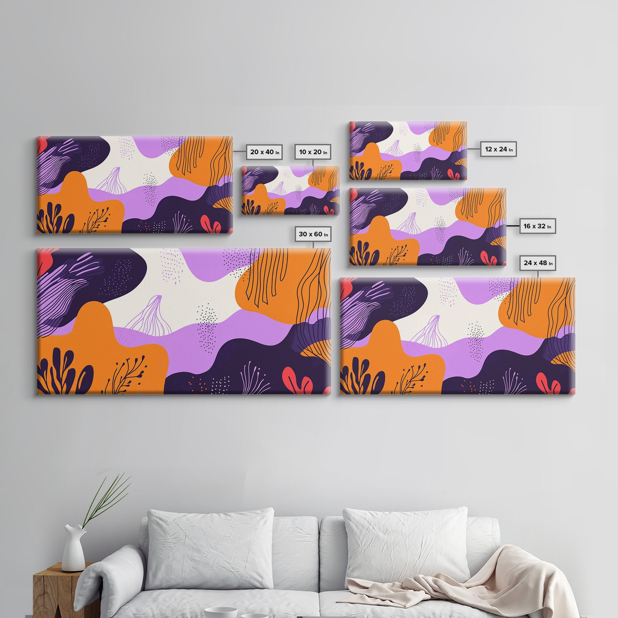 Purple And Orange Preppy Wall Art Framed Canvas Print, Retro 90s Style Wall Art