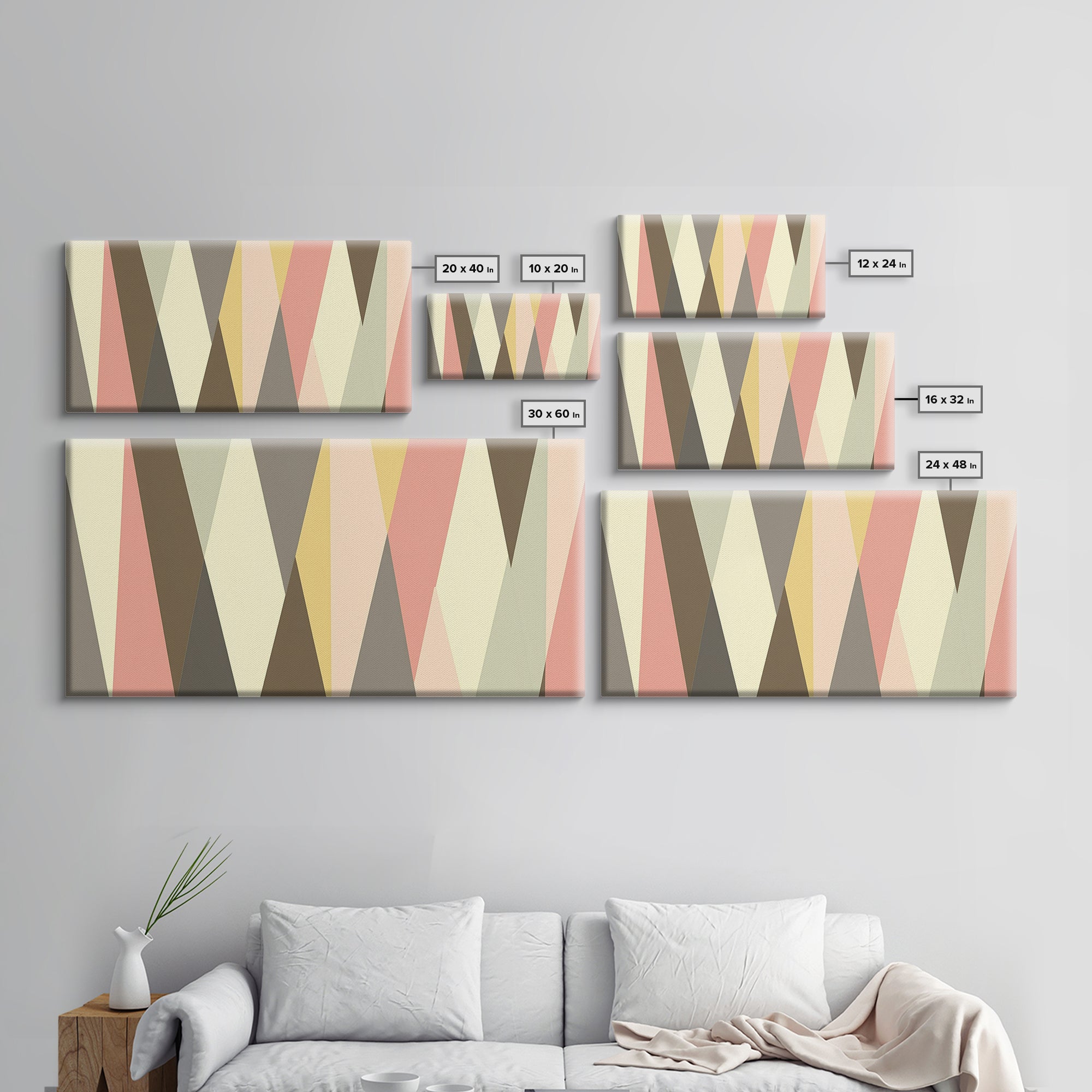 Mid Century Modern Abstract Geometric Shapes Wall Art, Diamonds and Chevrons, MCM Decor, Retro Living Room Art