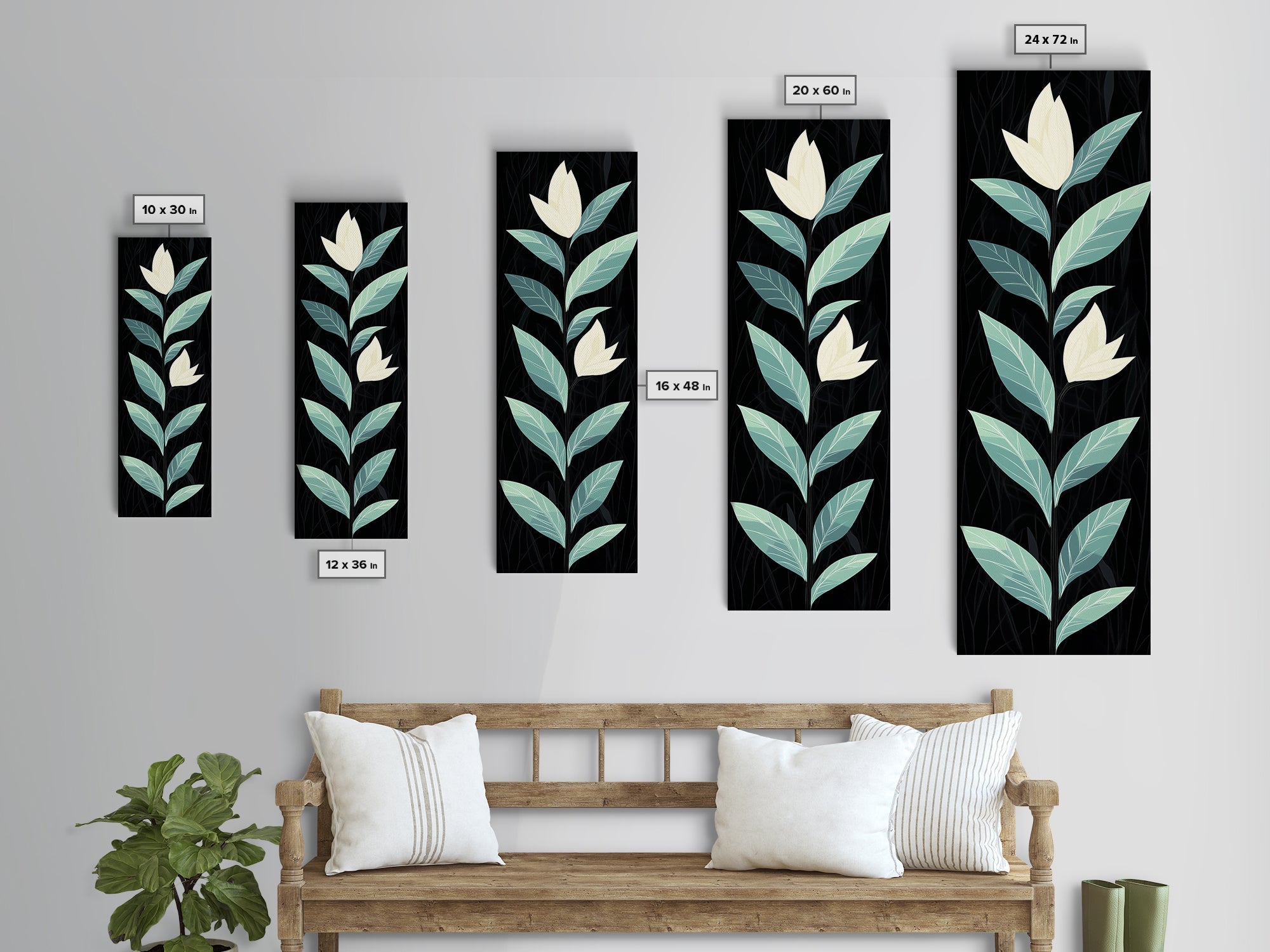 Retro Mid Century Modern Flower Painting Print, Accent Piece, Accent Art, Tall and Narrow Art, Skinny Wall Art, Floral Decor, Botanical Print
