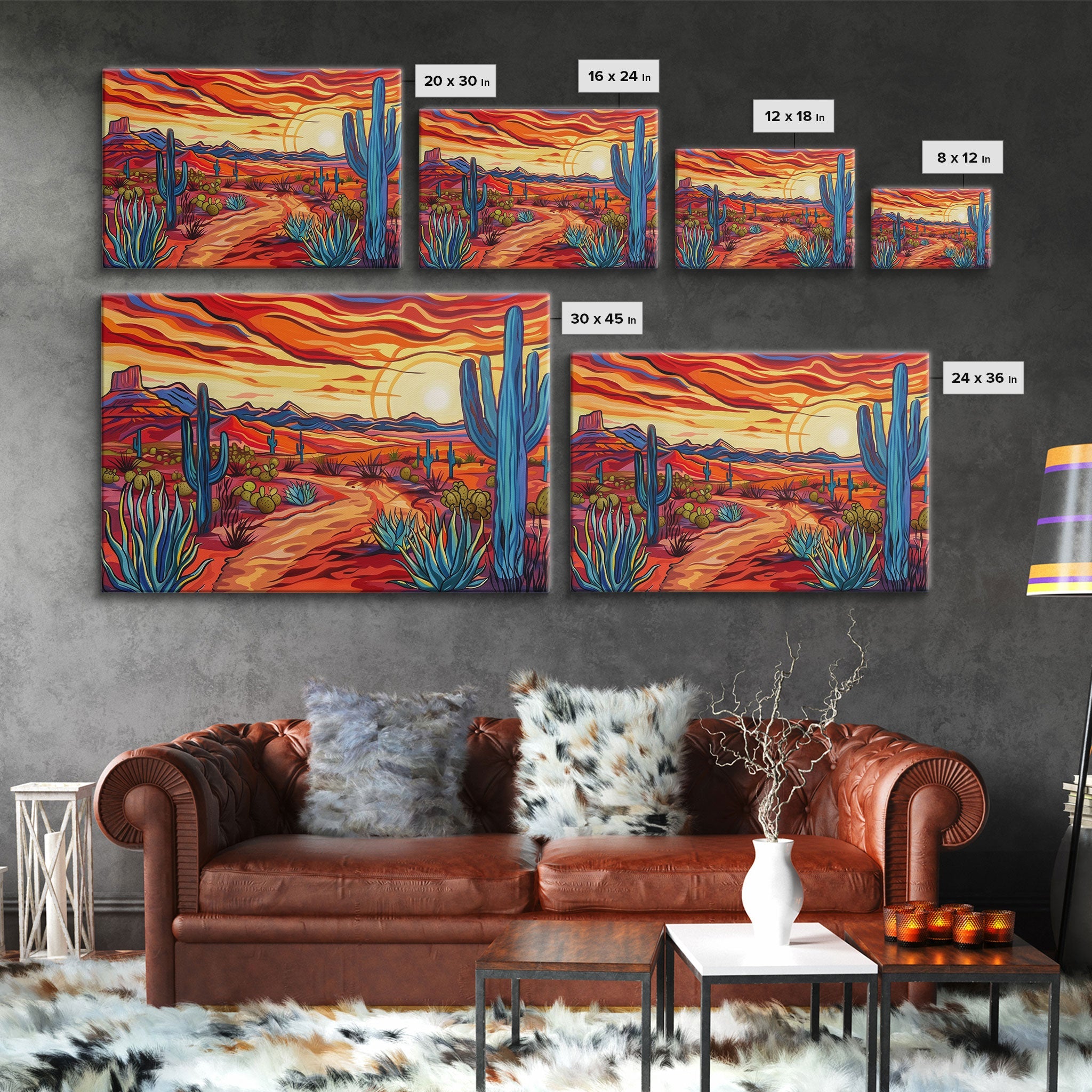 Mid Centry Modern Pop Art Style Desert Landscape Painting Canvas Print, Retro Style Wall Art, Home Decor, Desert Wall Art, Arizona Art