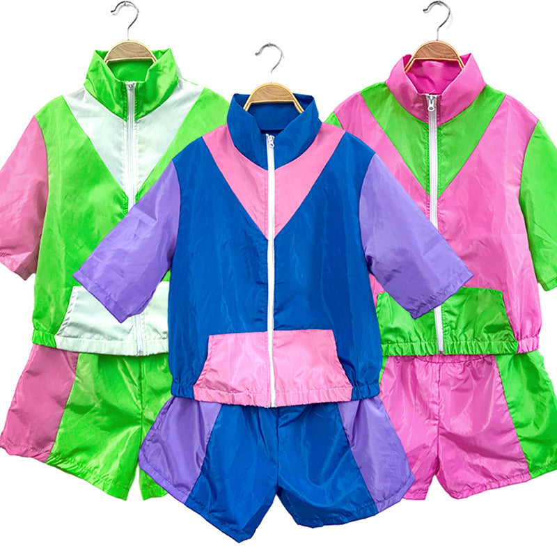 Retro 70s/80s Fashion Sportswear Hip-hop Top and Shorts Two-piece Set Party Outfit for Women