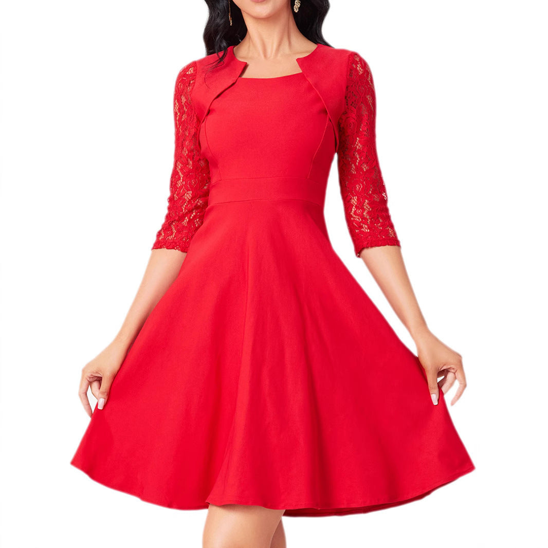 Women's Fashion Personality Vintage Floral Lace Dress