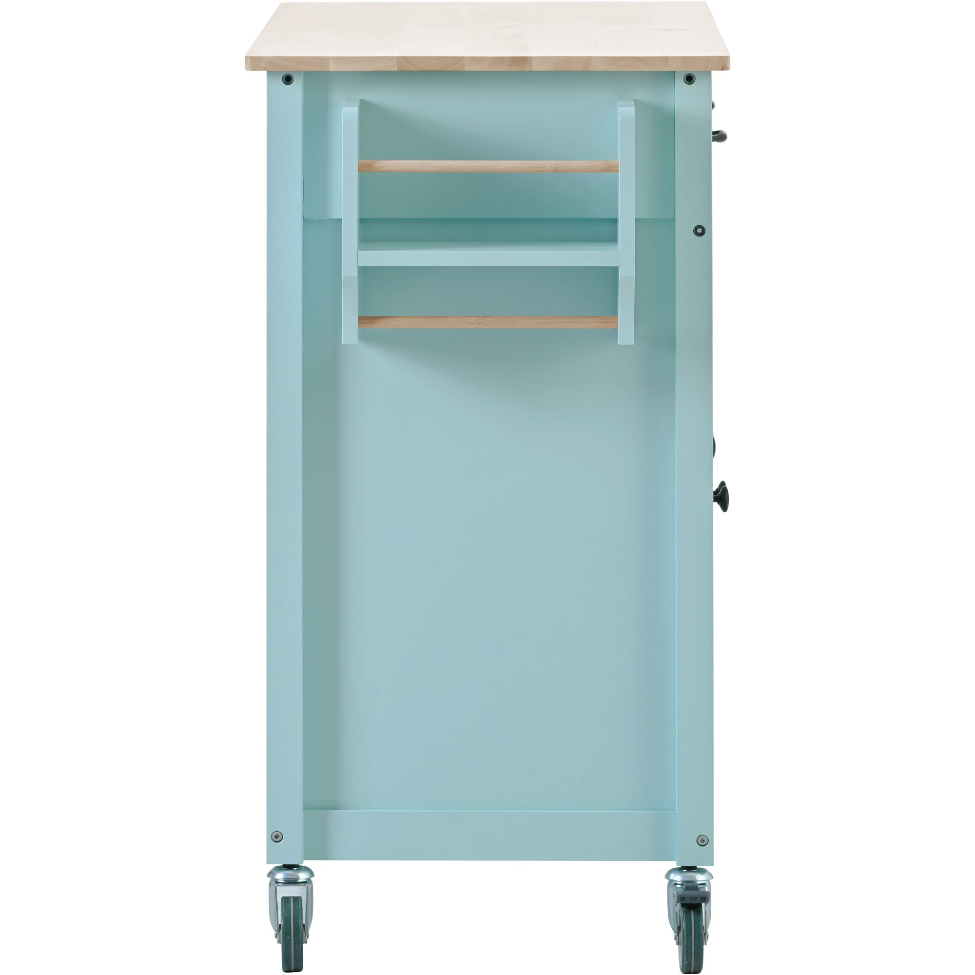 Kitchen Island Cart with 4 Door Cabinet and Two Drawers and 2 Locking Wheels - Solid Wood Top (Mint Green)