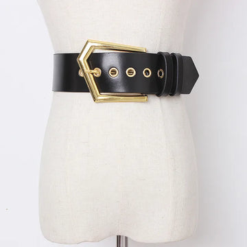 New Genuine Leather Belt Female Vintage Metal Buckle Wide Leather Waistband Women Designer Brand Belt Lady