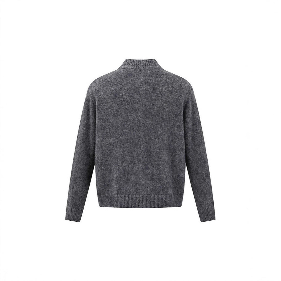 Vintage Stand Collar Melange Knit Cardigan Sweater Coat for Men and Women Couple