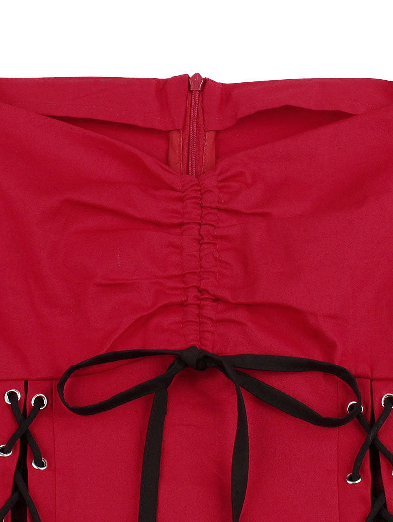 Plus Size Lace Panel Sweetheart Neck Vintage Dress