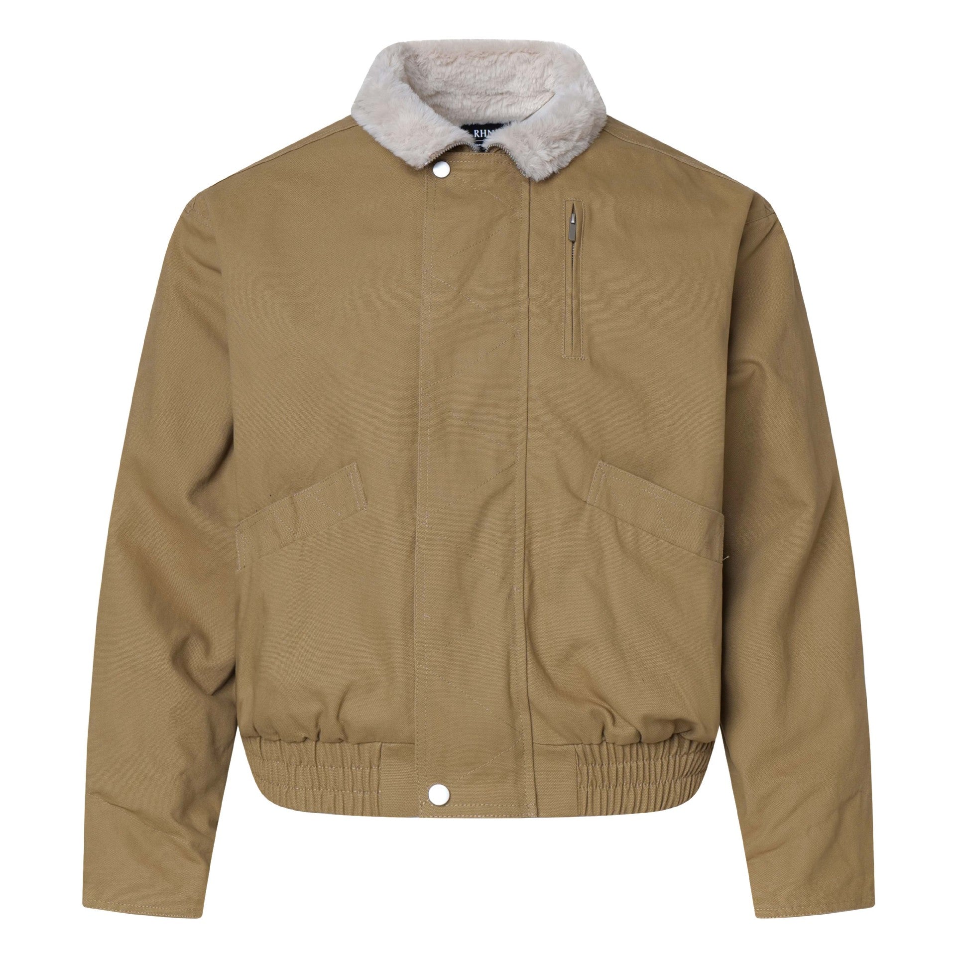 Retro Brown Stand Collar Warm Fleece Jacket Unisex Loose Casual Workwear Outerwear