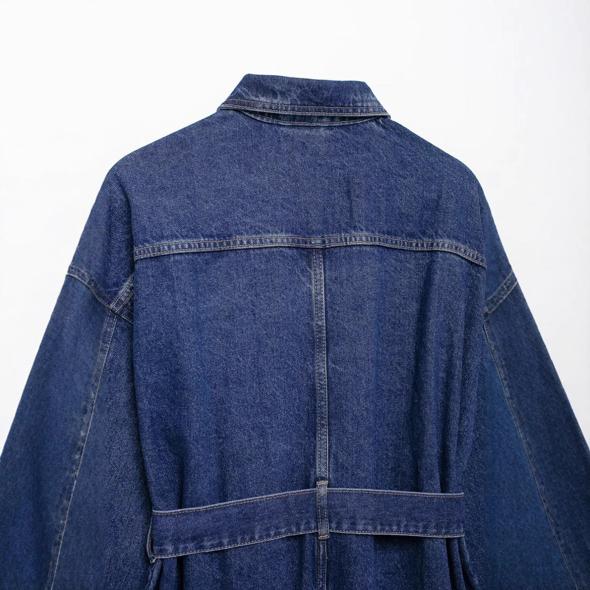 Women's Fashion Casual Retro Versatile Belted Waist Turn-down Collar Denim Jacket