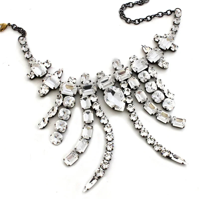 New Rhinestone Large Water Drop Square Choker Necklace for Women Vintage Crystal Tassel Pendant Collar Choker Necklace Gift