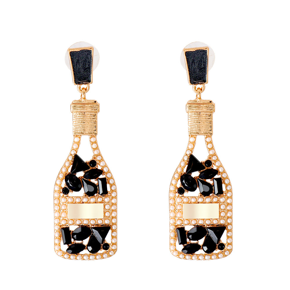 Vintage Champagne Bottle Full Of Diamond Pearl Earrings Personalized Women's Jewelry