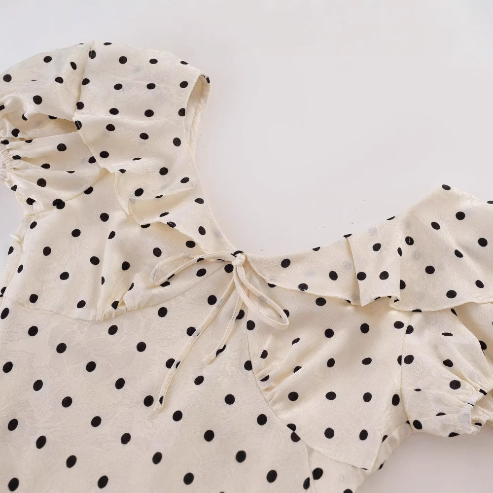 Temperament long skirt French V-neck retro lotus leaf vacation dress