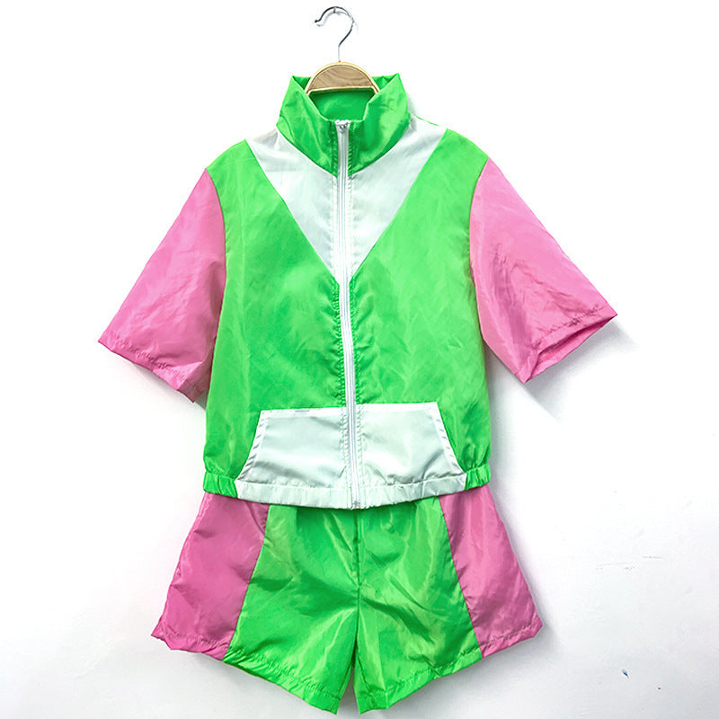 Retro 70s/80s Fashion Sportswear Hip-hop Top and Shorts Two-piece Set Party Outfit for Women