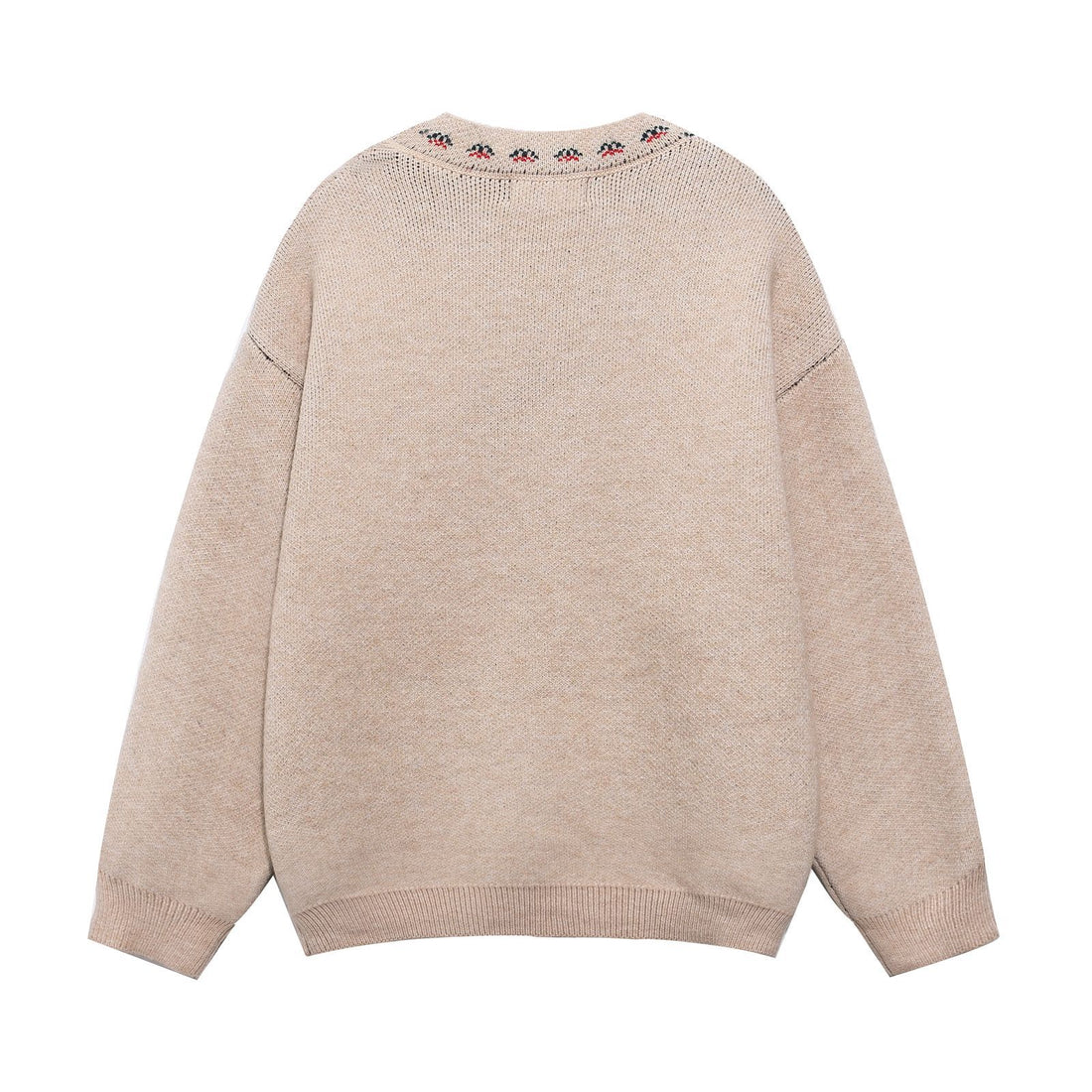 Casual Knit Cardigan with Cartoon Jacquard Pattern, Unisex Retro Style Sweater for Men and Women