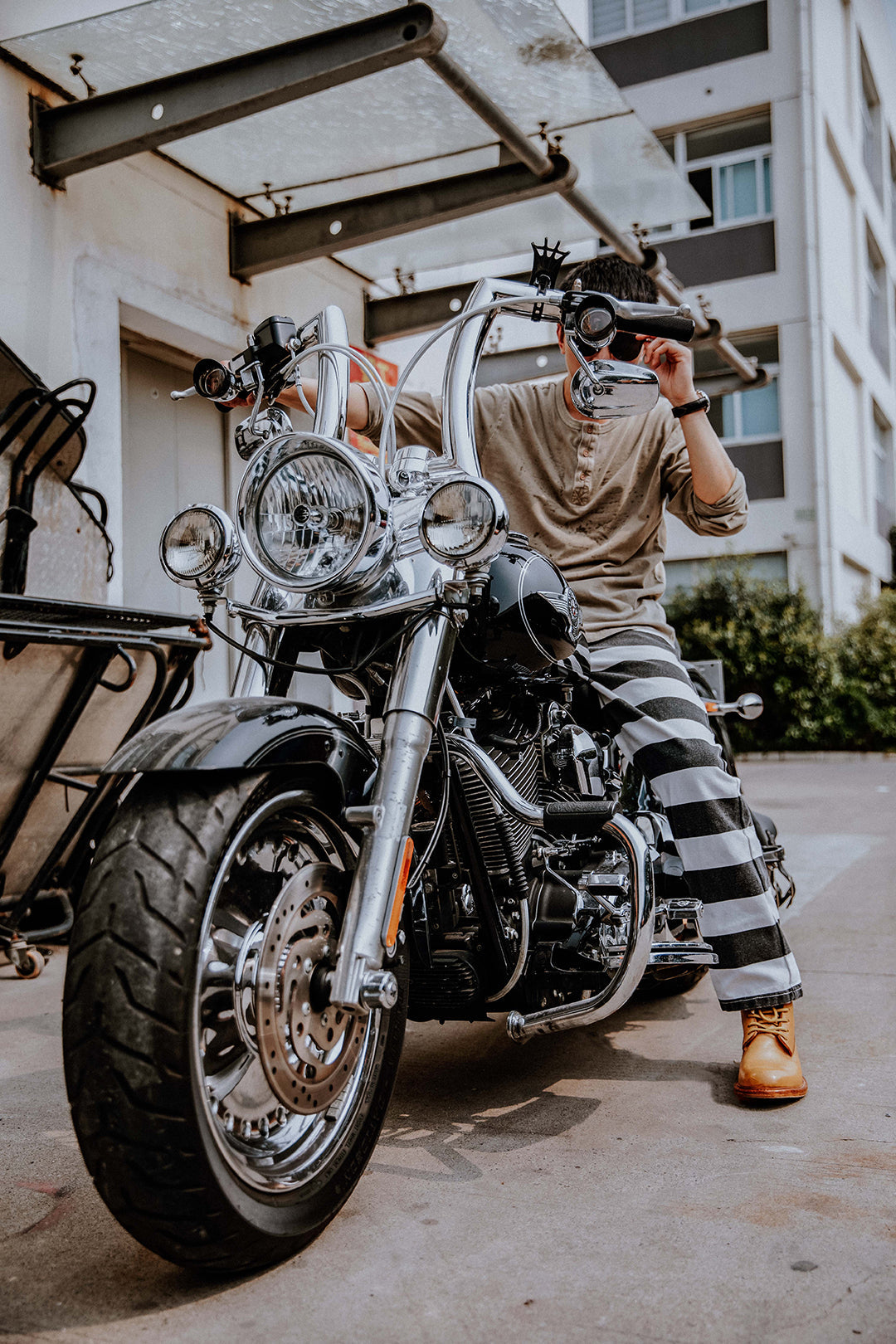 Wide Striped Prison Motorcycle Pant